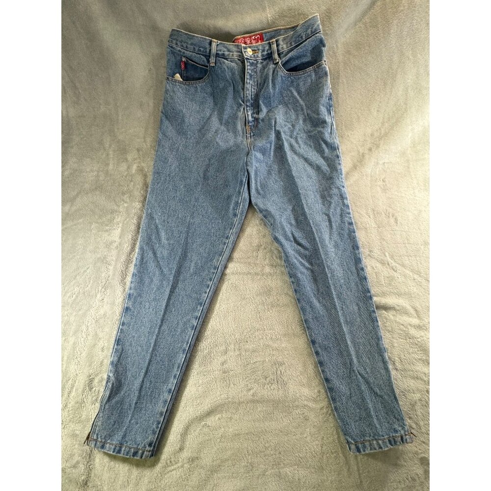 No Excuses  Femme Fatale High Waist mom Jeans  Cotton Blue Denim zip at leg  Vin